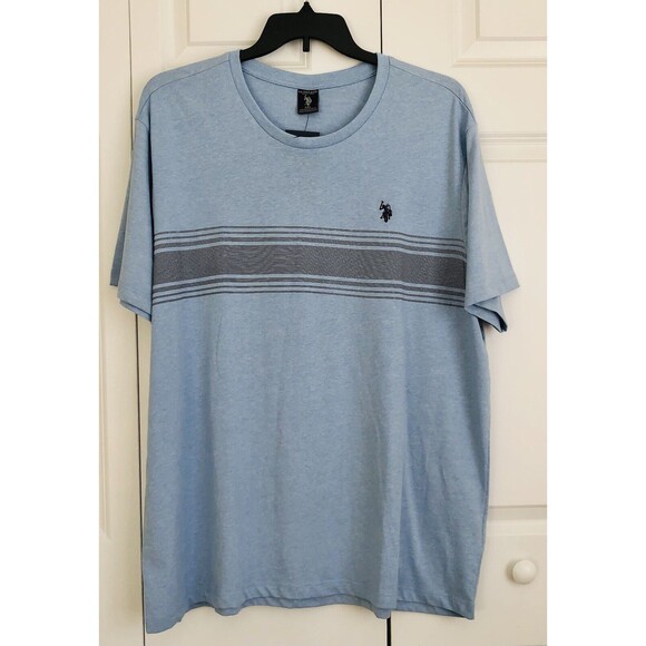 U.S. POLO ASSN. MEN'S SHIRT SIZE XXL CREW NECK BLUE SHORT SLEEVE STRIPE  196 - Picture 3 of 7